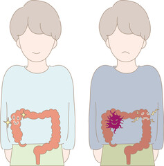 健康と病気の人と臓器。健康な臓器と病気になった臓器。
