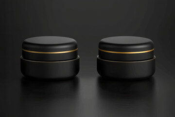 Stylish black containers with gold accents on sleek surface