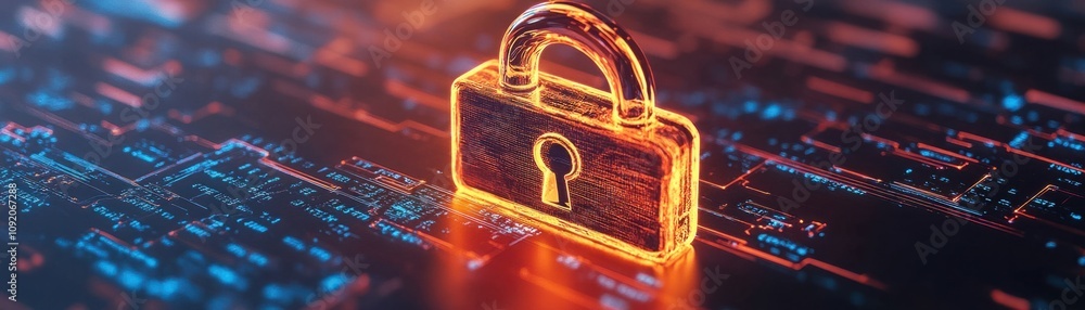 Aufkleber digital lock icon representing cybersecurity in futuristic technology environment with circuit board