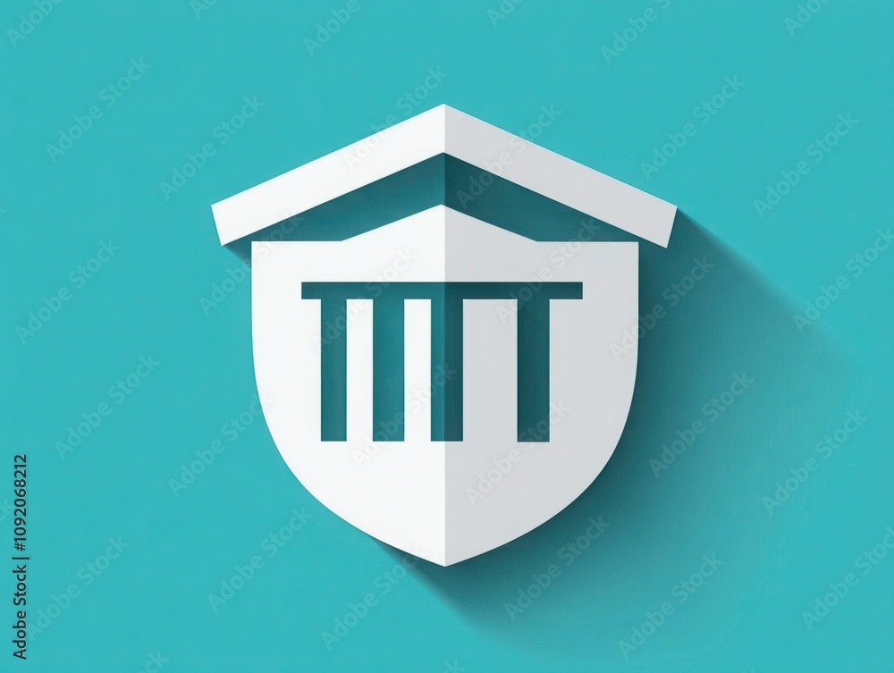 Aufkleber stylized shield logo design with abstract architecture elements on a bright turquoise background rep