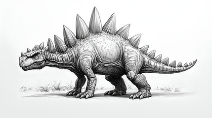 Fototapeta premium Stegosaurus, a simple drawing with high contrast on a white background