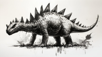 Fototapeta premium Stegosaurus, a simple drawing with high contrast on a white background