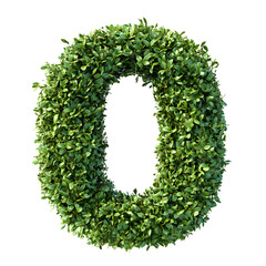 The number zero, depicted with lush green leaves, stands out against a transparent backdrop.