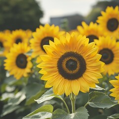 Obraz premium A vibrant field of sunflowers basking in the sunlight.