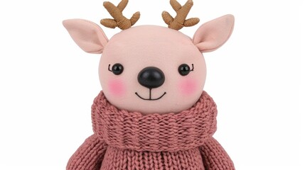 Fototapeta premium Cute plush deer toy in a cozy sweater.