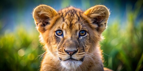 Captivating Macro Photography of a Majestic Lion Cub in Its Natural Habitat, Showcasing Intricate Details of Its Fur and Environment in Stunning Close-Up Imagery