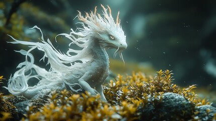 Enchanting Mythical Creature Amidst Lush Foliage in Digital