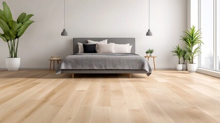 Minimalist Bedroom Oasis with Neutral Tones and Natural Wooden Accents