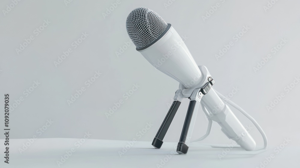 Poster a modern microphone on a stand, designed for recording or live performances.