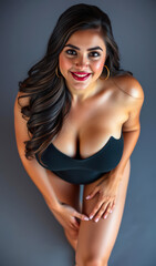 Fototapeta premium Alluring and confident female content creator in colorful attire, exuding beauty, intimacy, and passion while celebrating modern online entertainment and lifestyle themes.