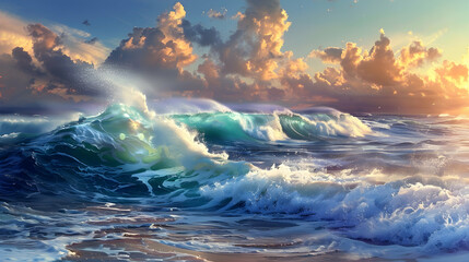 Fototapeta premium Majestic waves and stunning coastal landscapes, ideal for beach lovers, captivating scenery