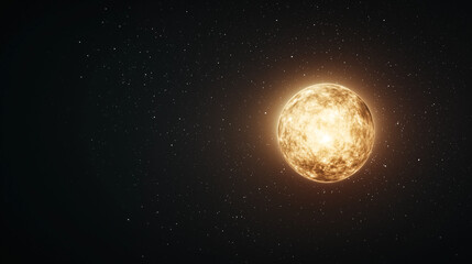Fototapeta premium Celestial Glow: A luminous celestial body radiates in the darkness of space, its golden glow illuminating the surrounding stars. This captivating image evokes a sense of wonder and awe.