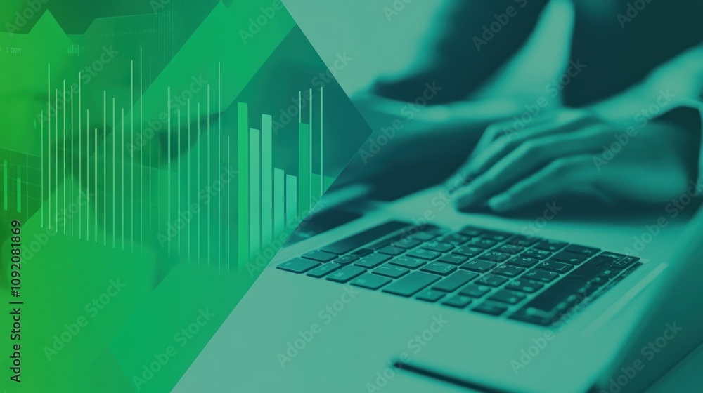 Aufkleber A digital workspace featuring a laptop and data visualization elements.