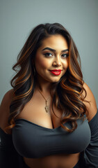Naklejka premium Radiant and elegant young woman with a curvy body, exuding sensuality, beauty, and intimacy while creating exclusive online content for vibrant online entertainment.