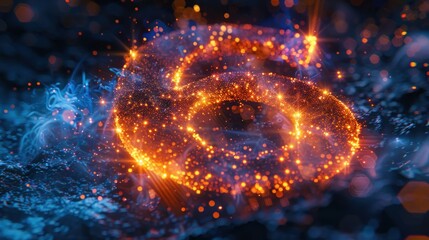 Fototapeta premium Fiery, swirling energy ring with sparks and smoke.