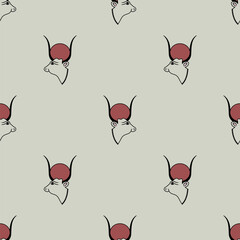 Seamless ethnic animal pattern with heads of ancient Egyptian sacred cow. Goddess Hesat or Hathor.