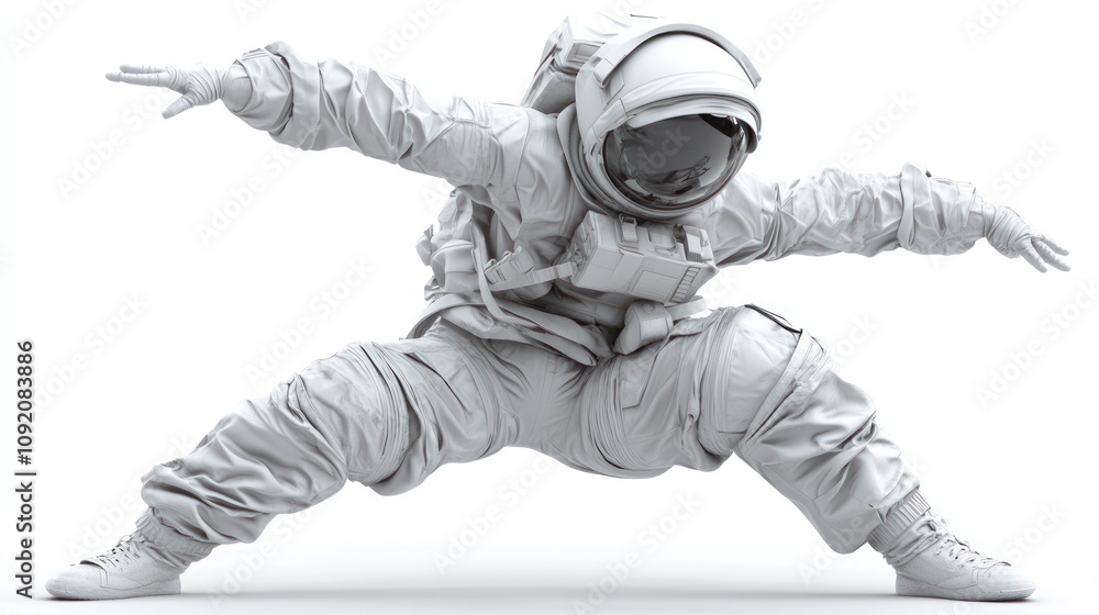 Poster A stylized astronaut in a dynamic pose, showcasing movement and exploration.