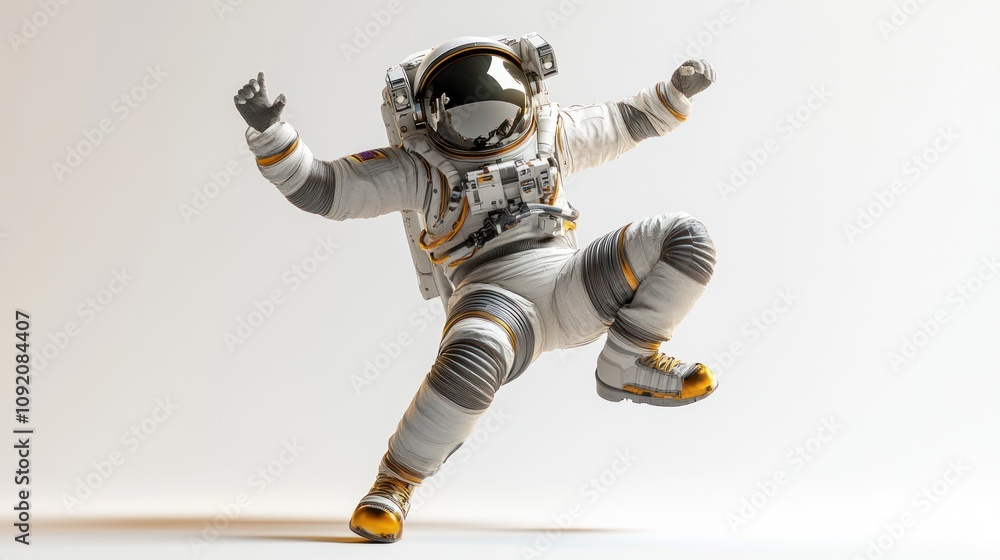 Aufkleber An astronaut in a dynamic pose, simulating movement in a zero-gravity environment.