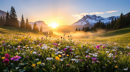 Fototapeta premium Whispers of Dawn A Golden Alpine Awakening