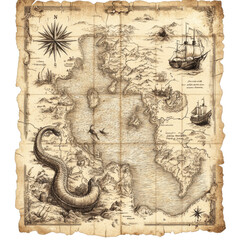 Vintage Treasure Map Old Texture l Pirate Map Torn Paper Design Transparent Background l Distressed Travel Map Clipart