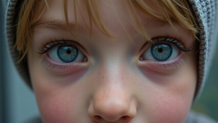 Obraz premium Close up of a child's blue eyes. Concept of innocence, childhood, and purity.