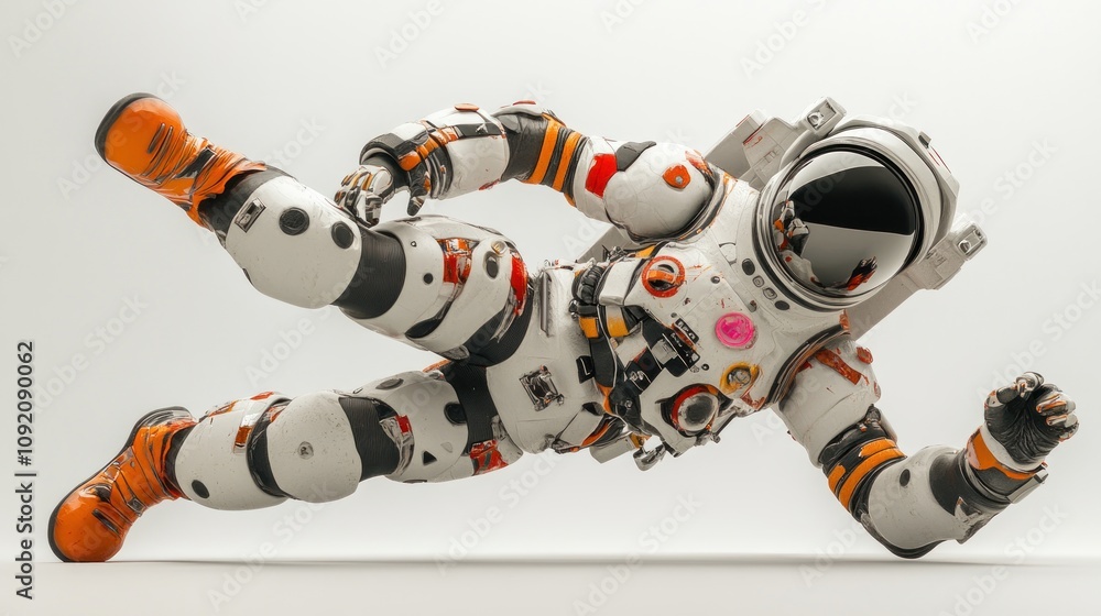 Aufkleber a futuristic astronaut in a dynamic pose, showcasing advanced space exploration gear.