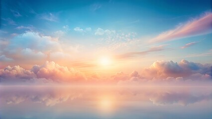 Obraz premium Peaceful Serenity of a Serene Sunset with a Reflective Water Surface and Softly Glowing Clouds