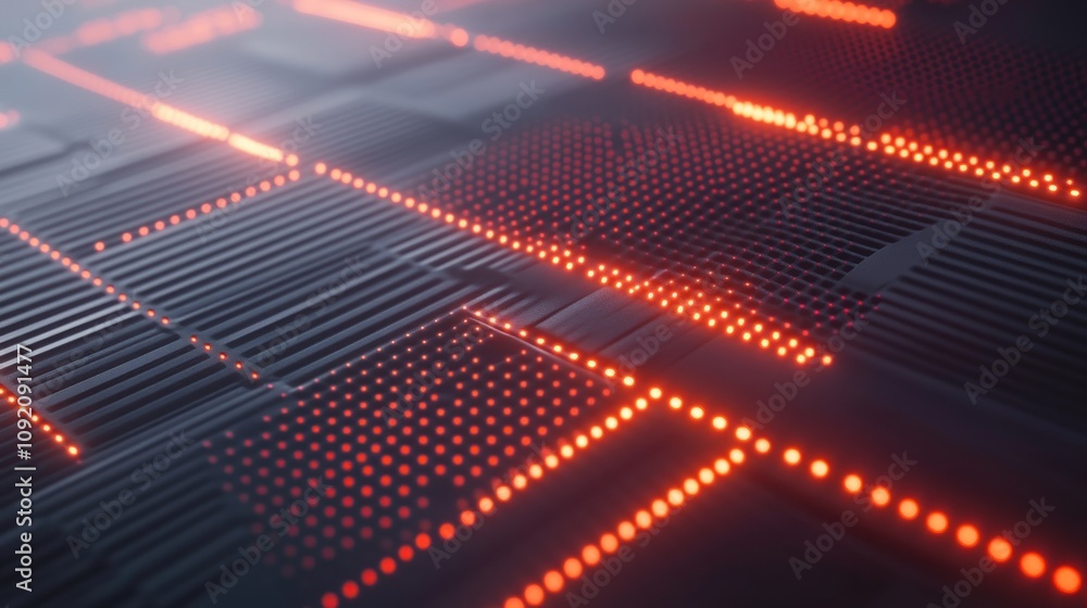 Aufkleber Abstract digital pattern with glowing red dots and lines on a textured surface.