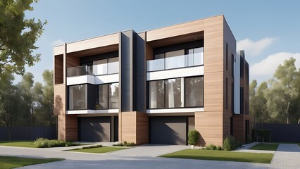 Modern Minimalist Villa with Stone Facade and Landscaped Garden
