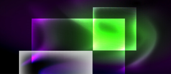 Fototapeta premium Glass squares with neon shiny light abstract background