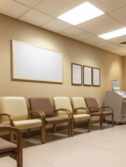 Fototapeta premium Modern Waiting Room With Chairs And Blank Whiteboard
