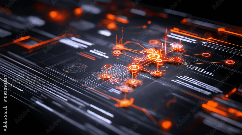 Poster conceptual visualization of quantum computing with glowing elements