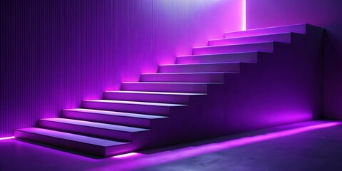 Obraz premium A staircase bathed in purple light, a minimalist architectural backdrop for modern design and creative inspiration.