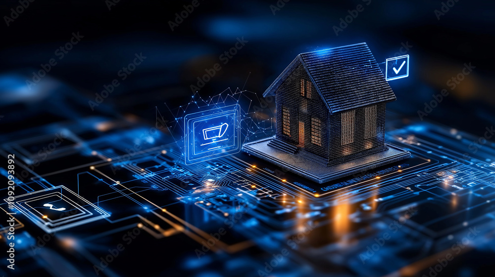 Poster digital representation of smart home with technology elements