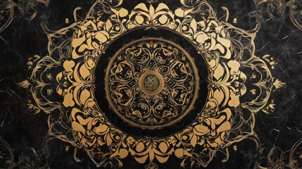 Arabic calligraphy in symmetrical pattern, gold and black, ornate and classic 