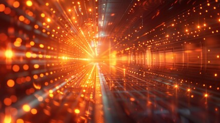 Obraz premium Abstract orange light tunnel with bokeh effect.