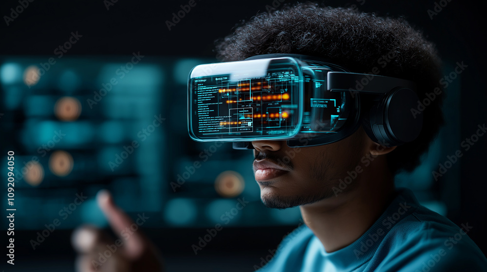 Aufkleber man using virtual reality headset for cybersecurity analysis