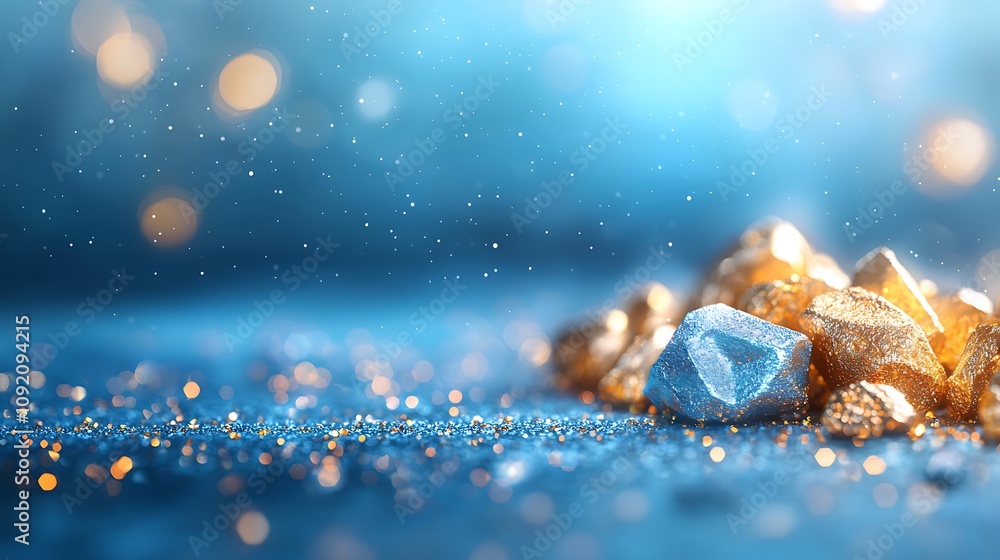 Poster shimmering gems and sparkling dust abstract environment fine art blue tones macro view luxury concep