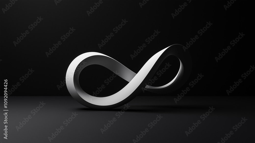 Poster minimalist abstract design symbolizing infinity in dark setting