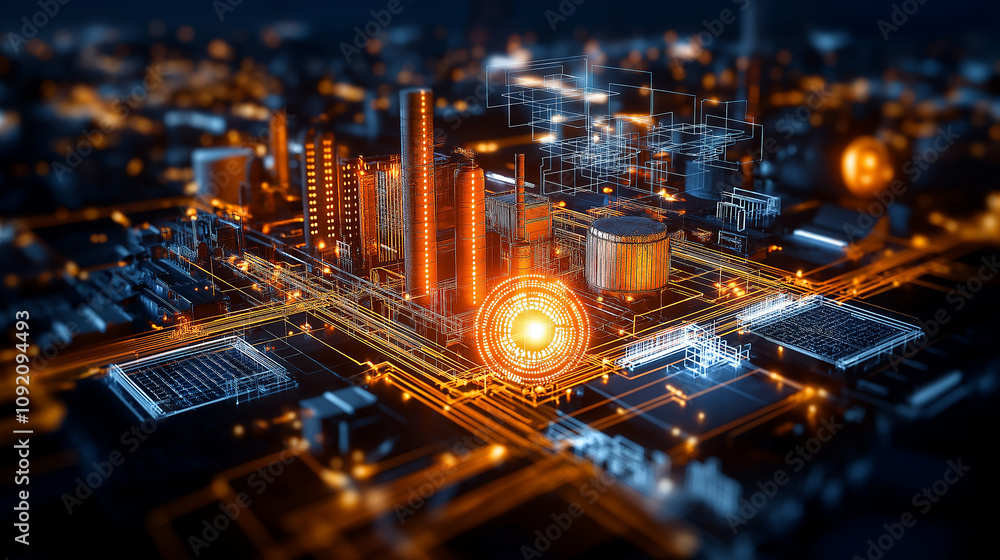 Aufkleber modern industrial zone utilizing smart grids and technology
