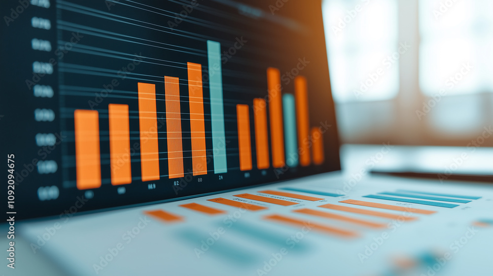 Leinwandbilder data visualization with colorful graphs and charts on laptop screen