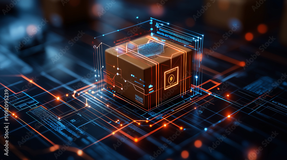 Aufkleber digital representation of smart package with technology elements