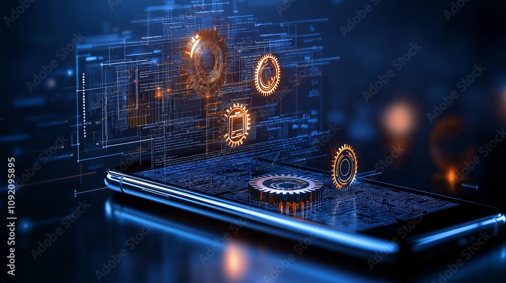 Aufkleber visually appealing concept of smartphone screen with gears