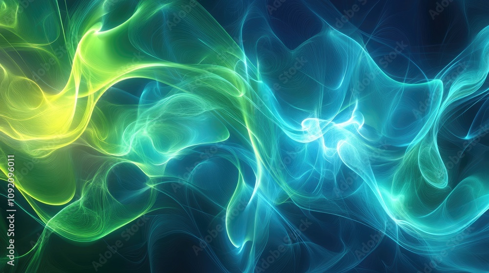 Aufkleber blue and green abstract glowing data streams flowing through a futuristic network.