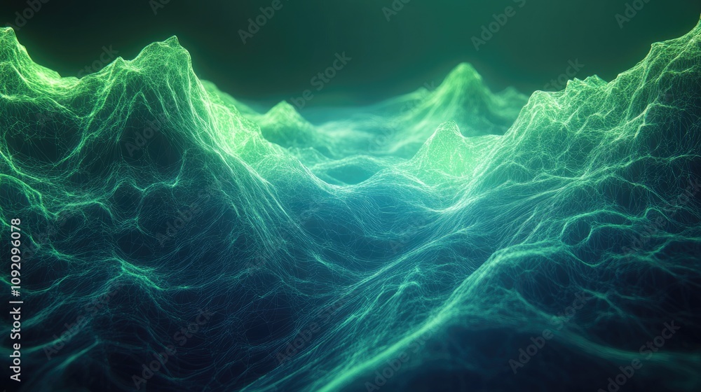Aufkleber blue and green abstract glowing data streams flowing through a futuristic network.