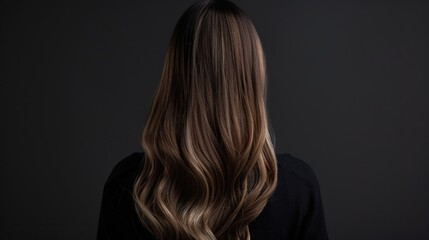 Obraz premium Back View of a Woman with Long, Wavy Hair