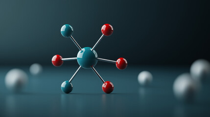 Obraz premium Molecular structure with colorful atoms on dark background, symbolizing chemistry