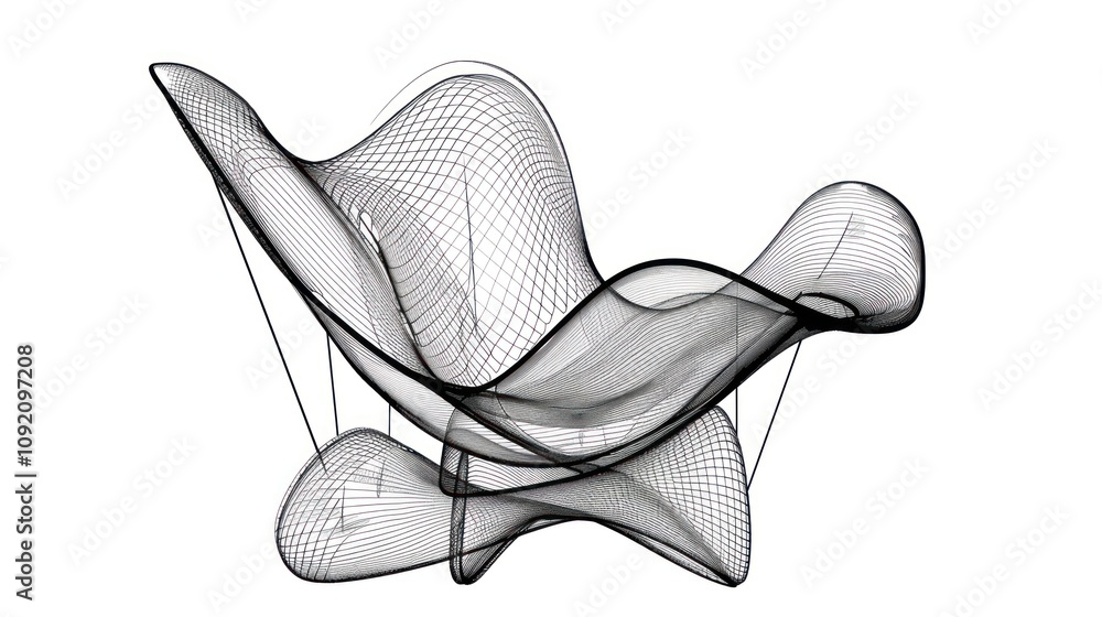 Poster abstract wireframe rendering of a modern armchair, showcasing elegant curves and a minimalist design
