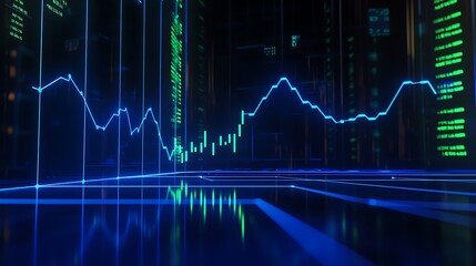 Naklejka premium Futuristic Stock Market Data Neon Blue Green Chart