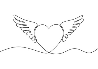 Obraz premium Heart with Wings. Continuous One Line Drawing Expressing Freedom, Love, and Passion.